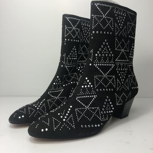 Rebecca Minkoff Black Suede Heeled Boots with Beautiful design.